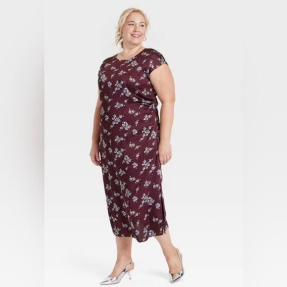 A New Day Burgundy Floral Midi Dress Size 3X New Fashion Formal Boho Chic - Picture 1 of 11
